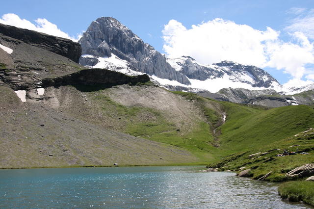 Blick vom Flueseeli zum Gletscherhore (2943m) und Wisshore (2904m).